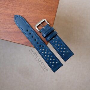Navy blue rally watch strap - racing leather watch band - Handcraft