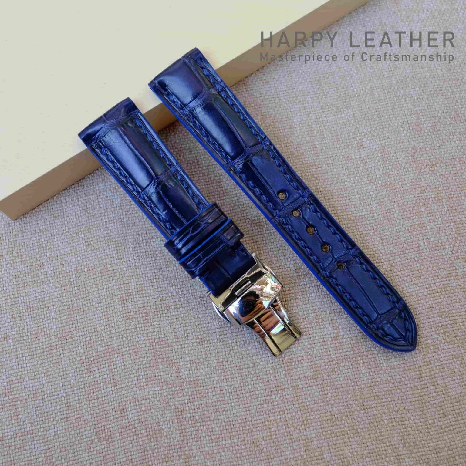 Blue Alligator Watch Strap & Band - Genuine alligator - Hand-stitched