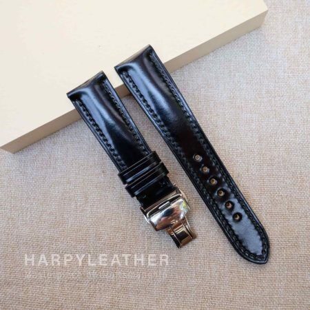 Black-shell-cordovan-leather-watch-strap
