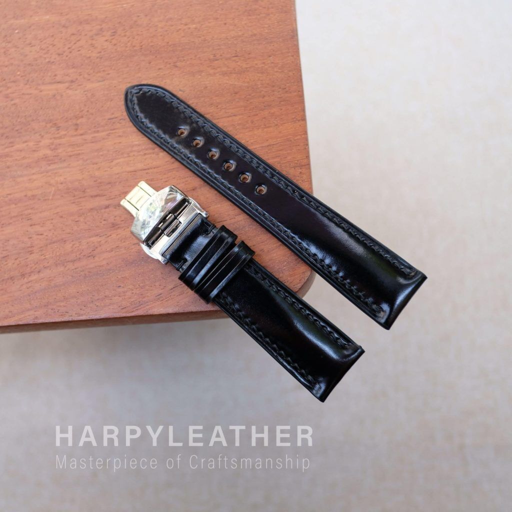 Shell Style Straps Black Shell Cordovan Watch Strap - Timeless Elegance - Handcrafted.