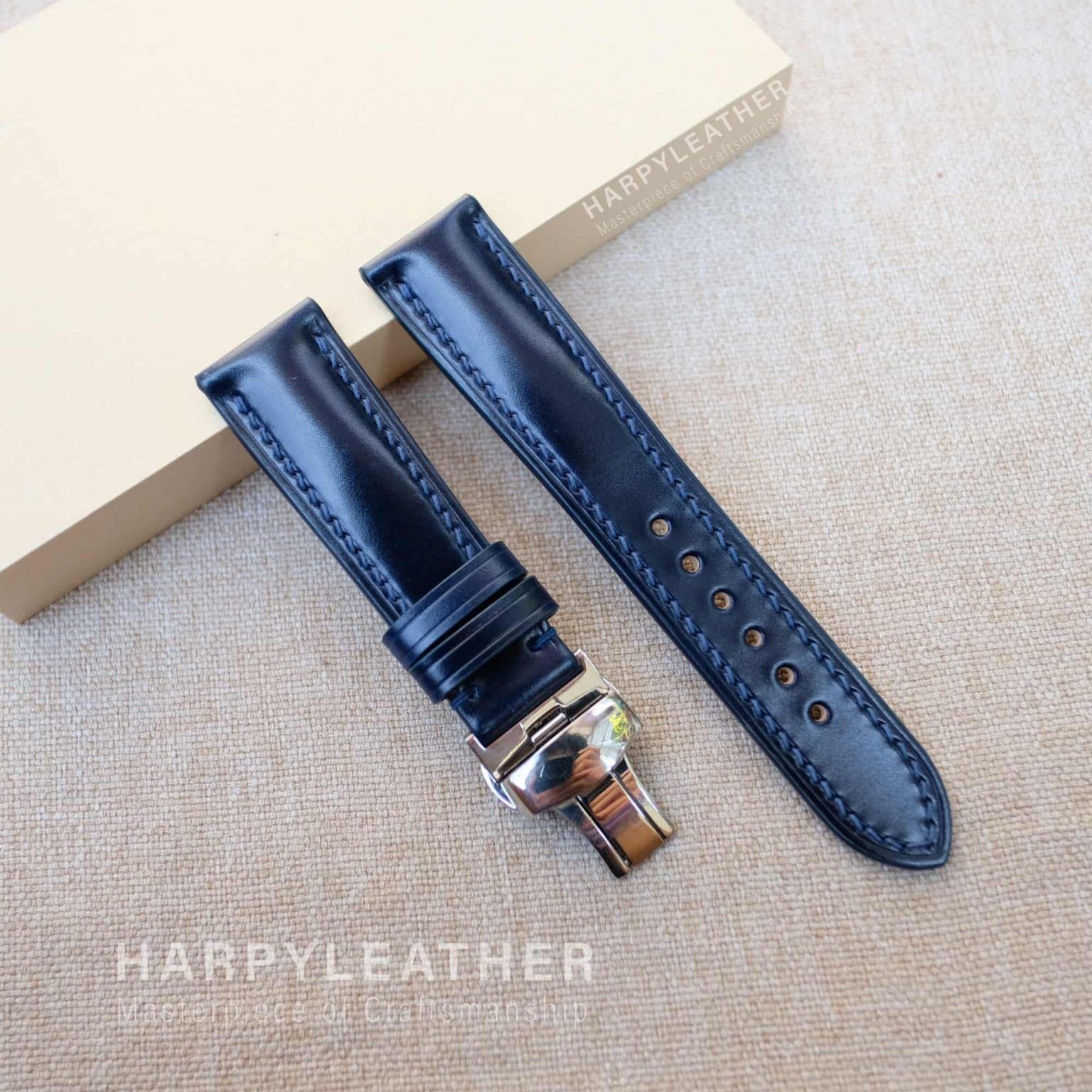 Navy Shell Cordovan Watch Strap - Timeless Elegance - Handcrafted.