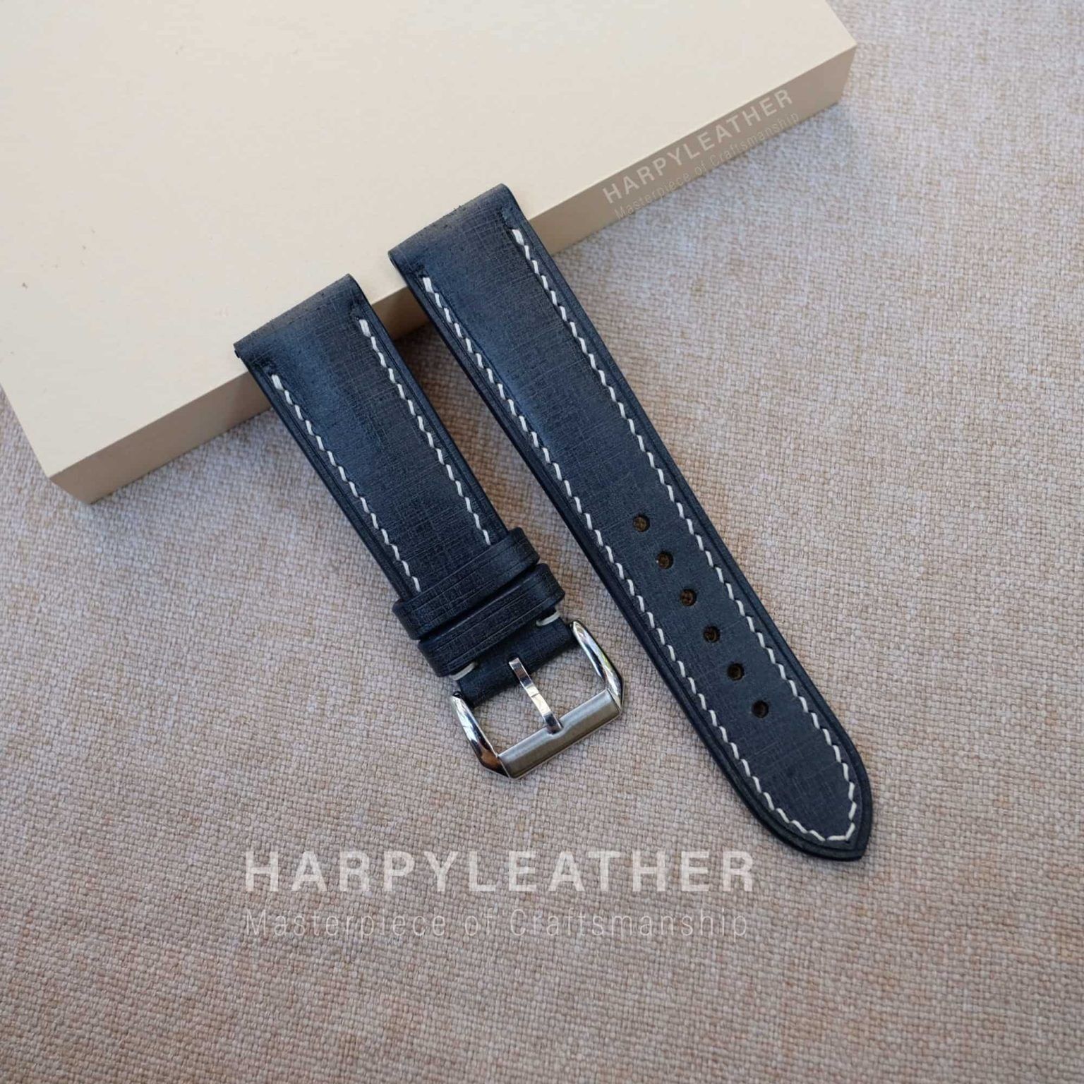 Navy Blue Babele Leather Watch Strap - Timeless Elegance - Handcrafted